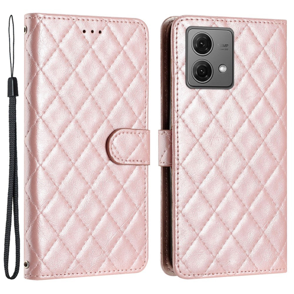 EIDERWOOD Motorola Moto G84 Skinn Flip Deksel m. Lommebok & Stropp - Rhombus - Rose Gold