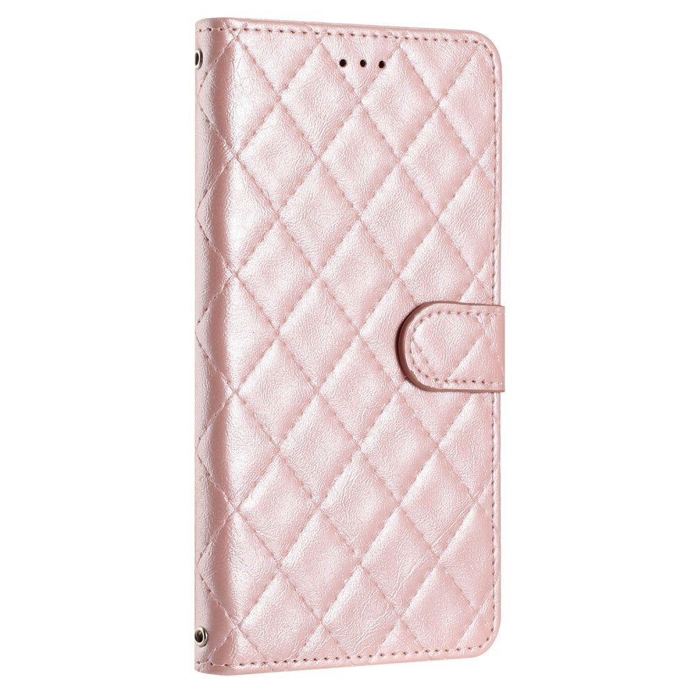 EIDERWOOD Motorola Moto G84 Skinn Flip Deksel m. Lommebok & Stropp - Rhombus - Rose Gold