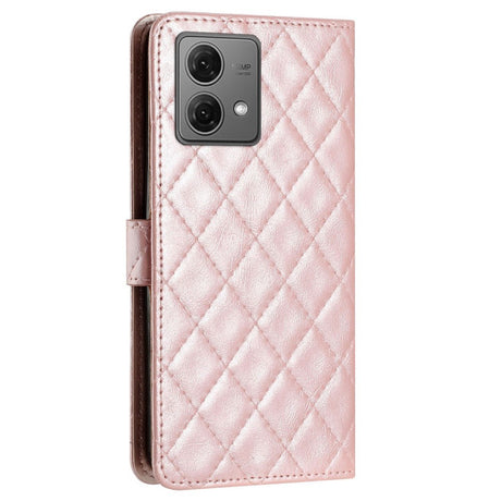 EIDERWOOD Motorola Moto G84 Skinn Flip Deksel m. Lommebok & Stropp - Rhombus - Rose Gold