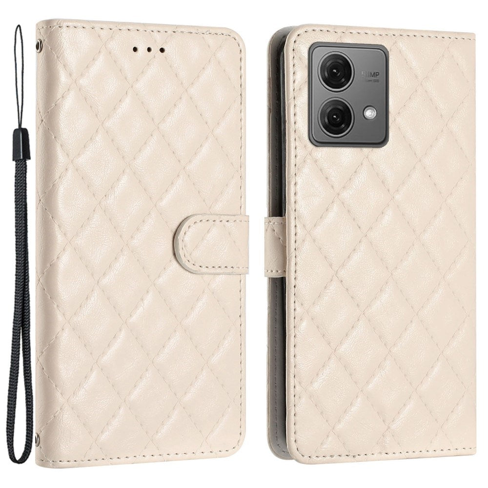 EIDERWOOD Motorola Moto G84 Skinn Flip Deksel m. Lommebok & Stropp - Rhombus - Beige