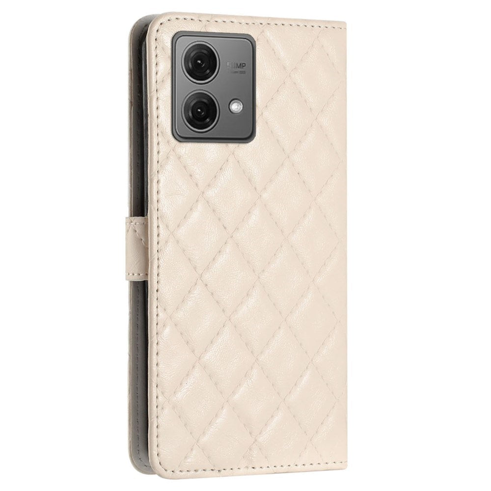 EIDERWOOD Motorola Moto G84 Skinn Flip Deksel m. Lommebok & Stropp - Rhombus - Beige