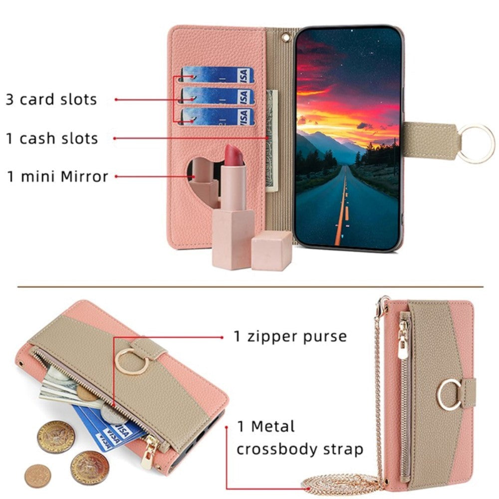 iPhone SE (2022 / 2020) / 8 / 7 Kunstskinn 2-i-1 Flipdeksel med Lommebok og Crossbody Bagfunksjon - Rosa