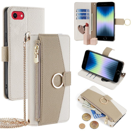 iPhone SE (2022 / 2020) / 8 / 7 Kunstskinn 2-i-1 Flipdeksel med Lommebok og Crossbody Bagfunksjon - Creme