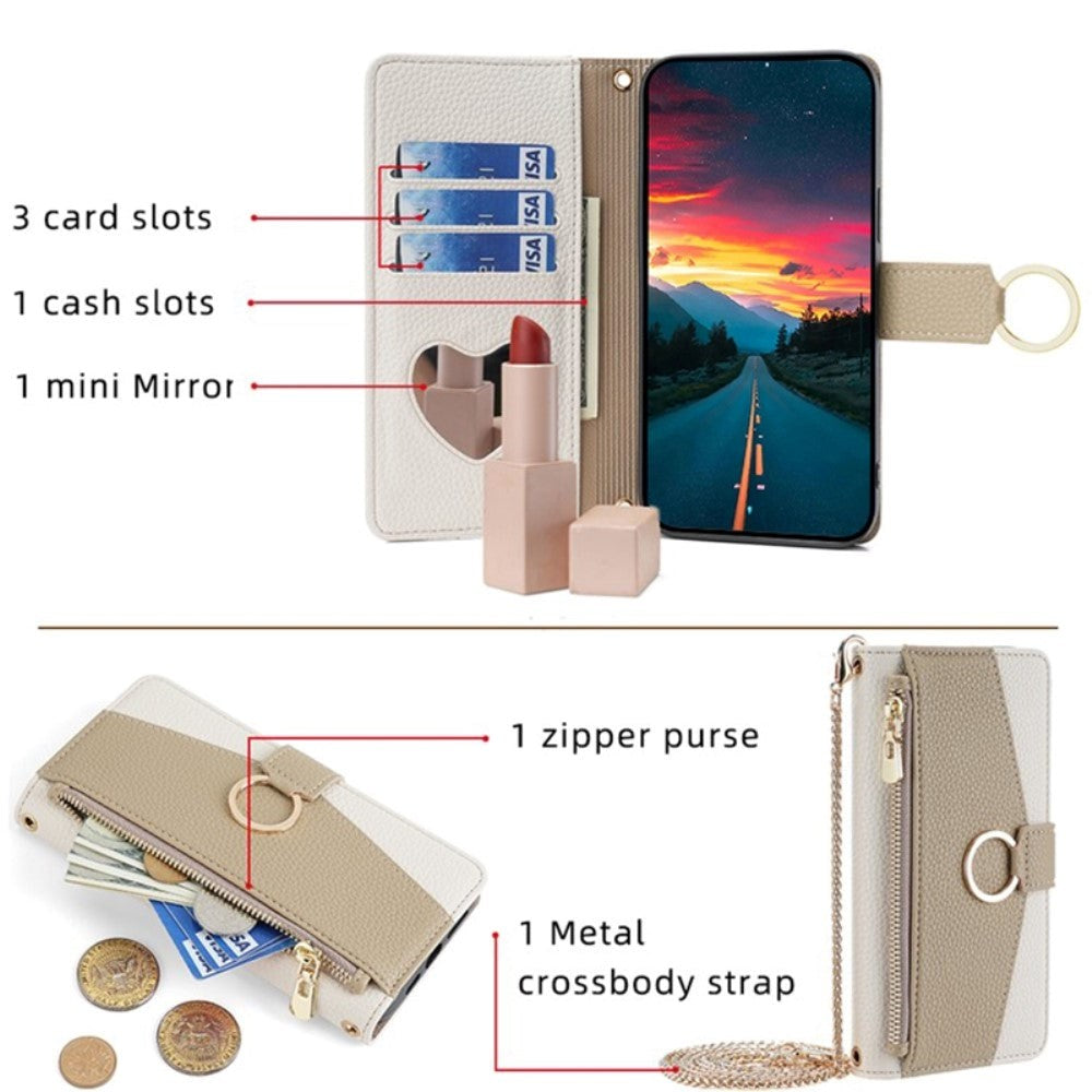 iPhone SE (2022 / 2020) / 8 / 7 Kunstskinn 2-i-1 Flipdeksel med Lommebok og Crossbody Bagfunksjon - Creme