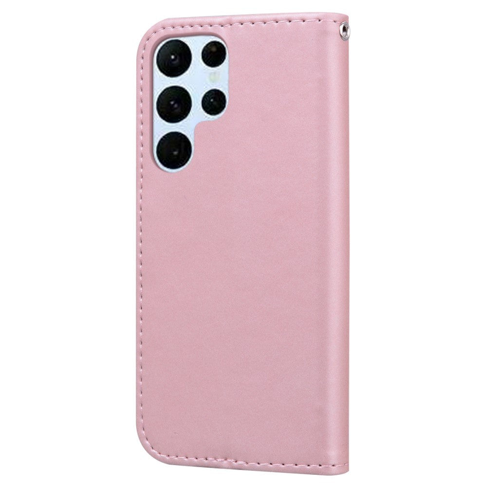 Samsung Galaxy S24 Ultra Flip Deksel med Stropp / Ståfunksjon / Kortholder - Pink (Kanin)