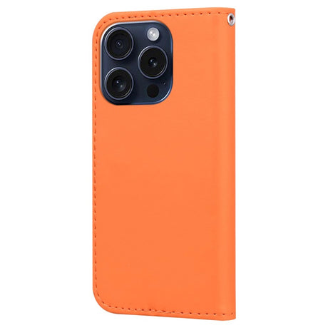 iPhone 15 Pro Flip Deksel med Stropp / Ståfunksjon / Kortholder - Oransje (Frø)