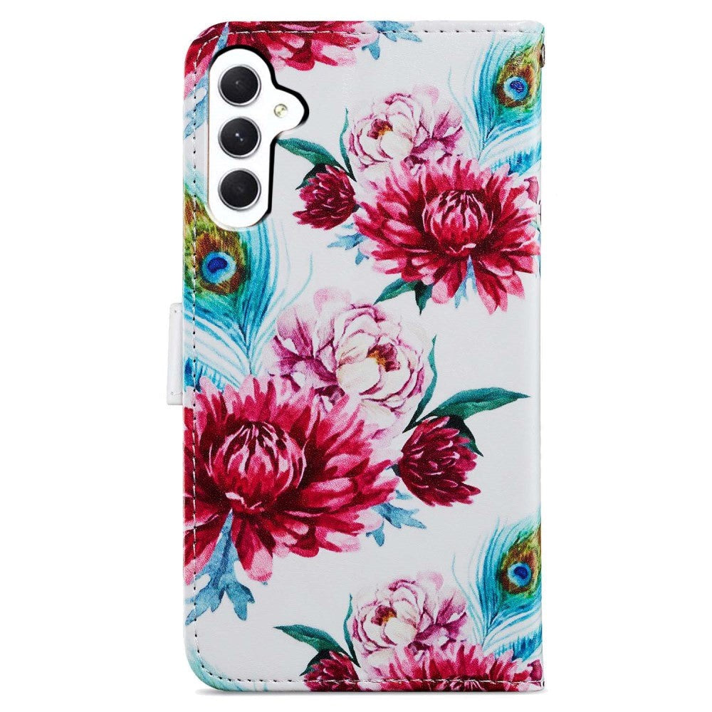 Samsung Galaxy A35 (5G) Kunstskinn Deksel m. Lommebok og Stropp - Påfugl / Blomster