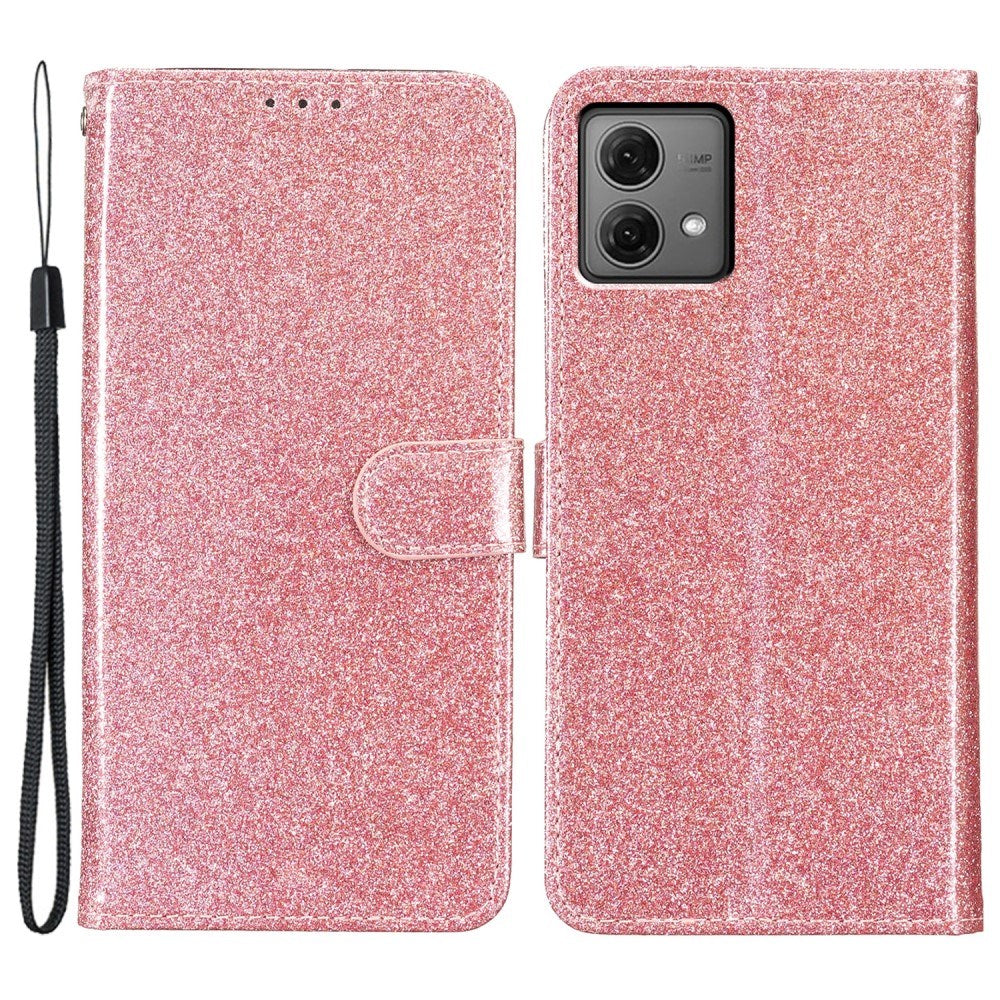 EIDERWOOD Motorola Moto G84 Flip Deksel med Lommebok og Stropp - Glitter - Rose Gold