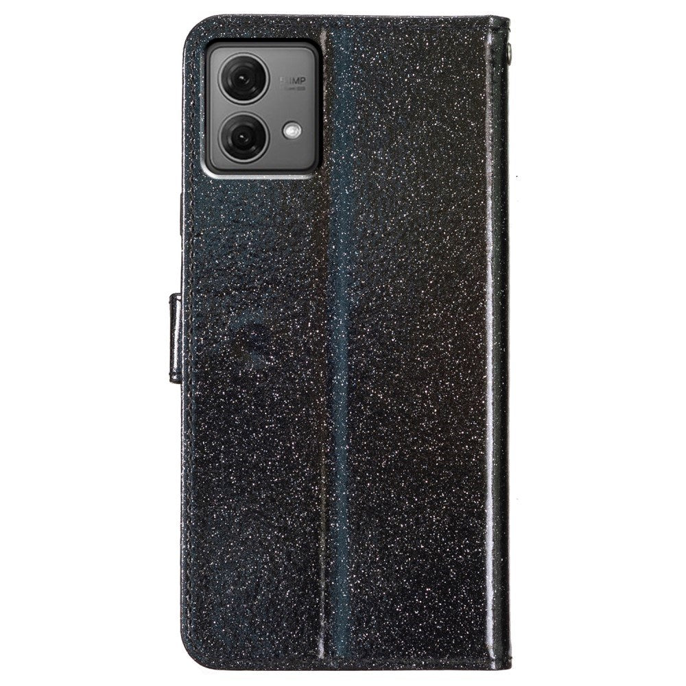 EIDERWOOD Motorola Moto G84 Flip Deksel med Lommebok og Stropp - Glitter - Svart