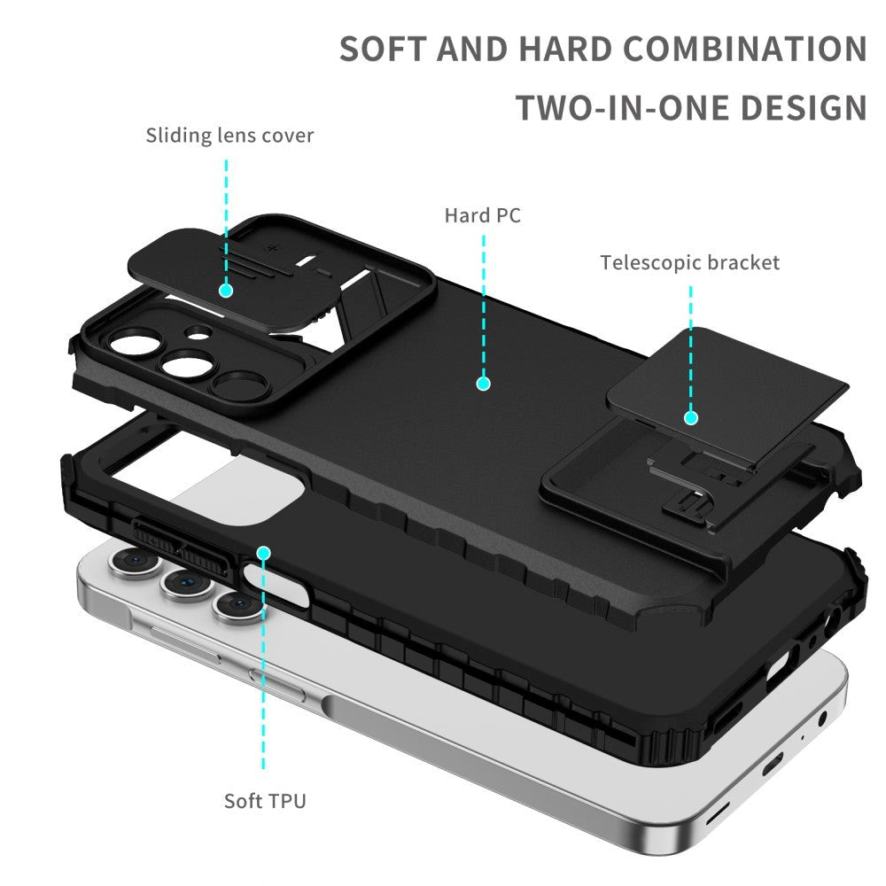 Samsung Galaxy A15 (5G) / A15 Deksel med Kickstand Og Cam Slider - Svart