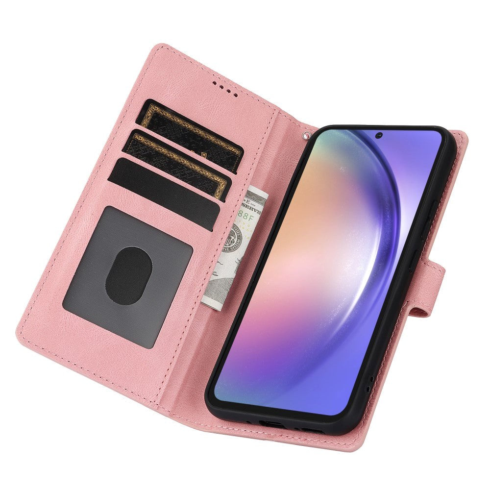 Samsung Galaxy A55 (5G) Kunstskinn Flip Deksel m. Lommebok og Stropp - Pink