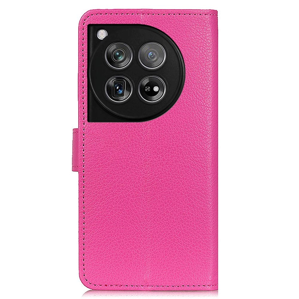 OnePlus 12 Litchi Skinn Deksel m. Lommebok - Pink