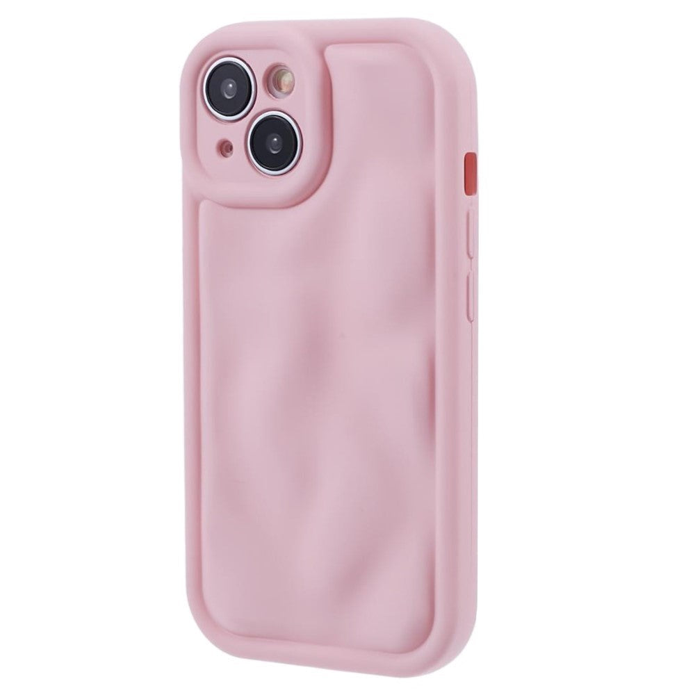 iPhone 15 fleksibelt Plast Deksel med. Bølgedesign - Mat Pink