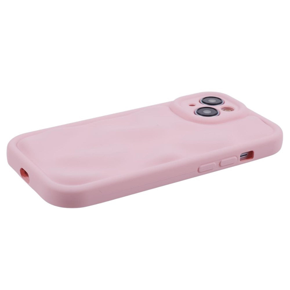 iPhone 15 fleksibelt Plast Deksel med. Bølgedesign - Mat Pink