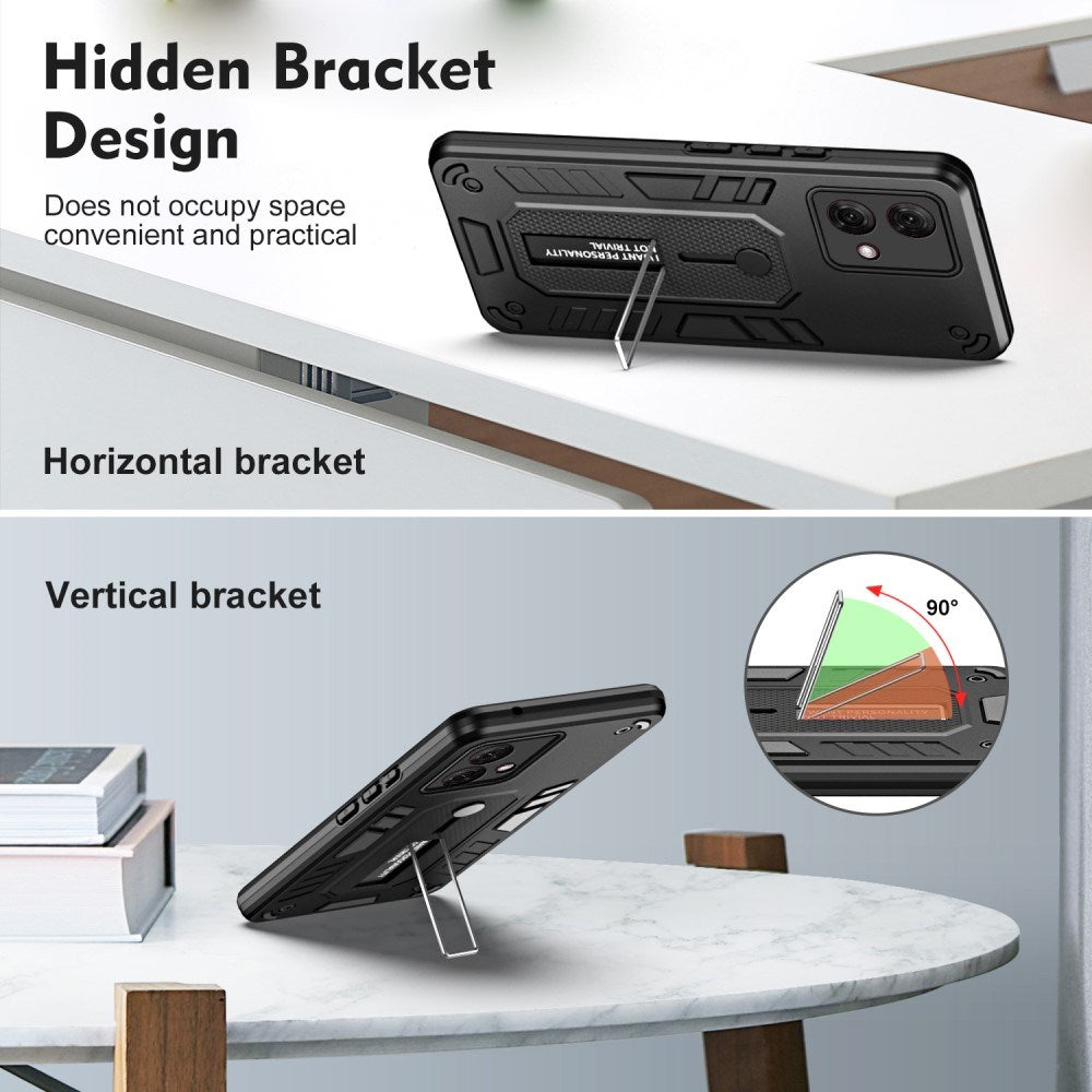 EIDERWOOD Motorola Moto G84 Håndverker Deksel m. Fingerring & Stativ - Svart