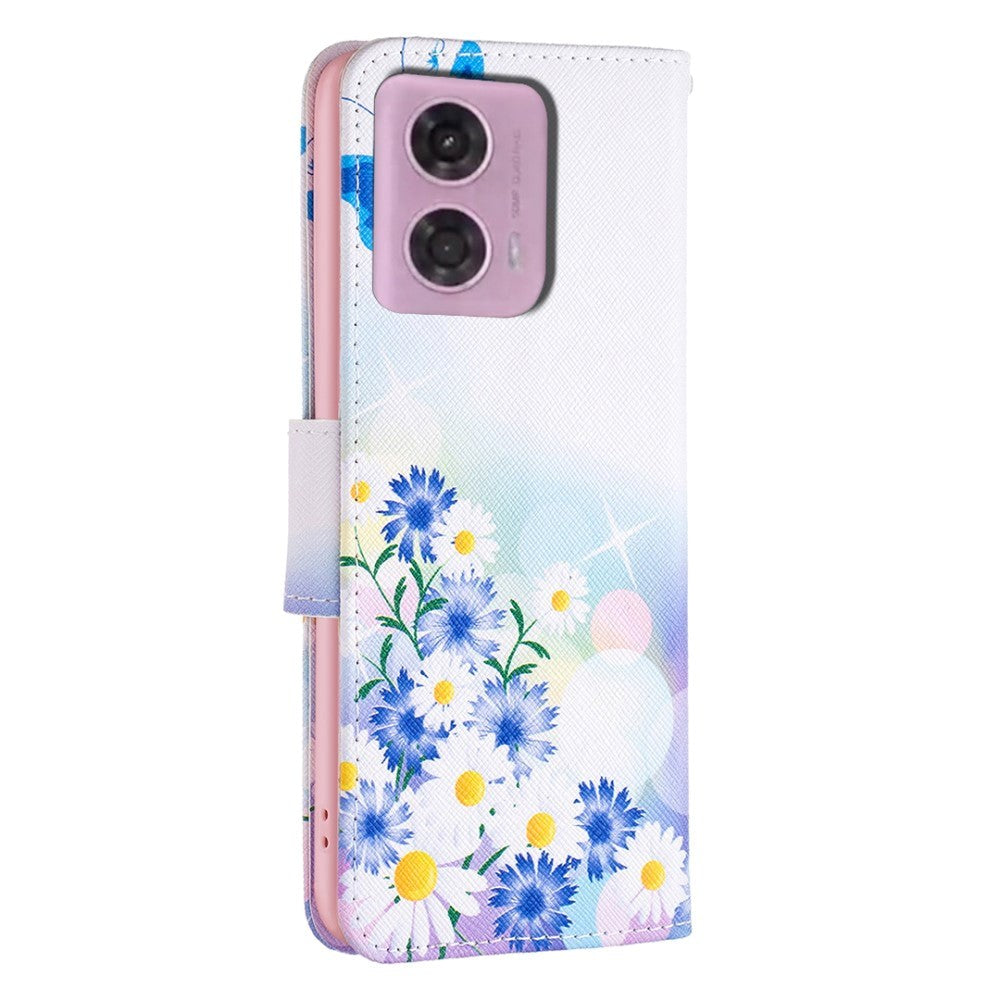 Motorola Moto G24 Flip Deksel i Kunstkinn med Lommebok og Trykk - Blomster og Sommerfugler