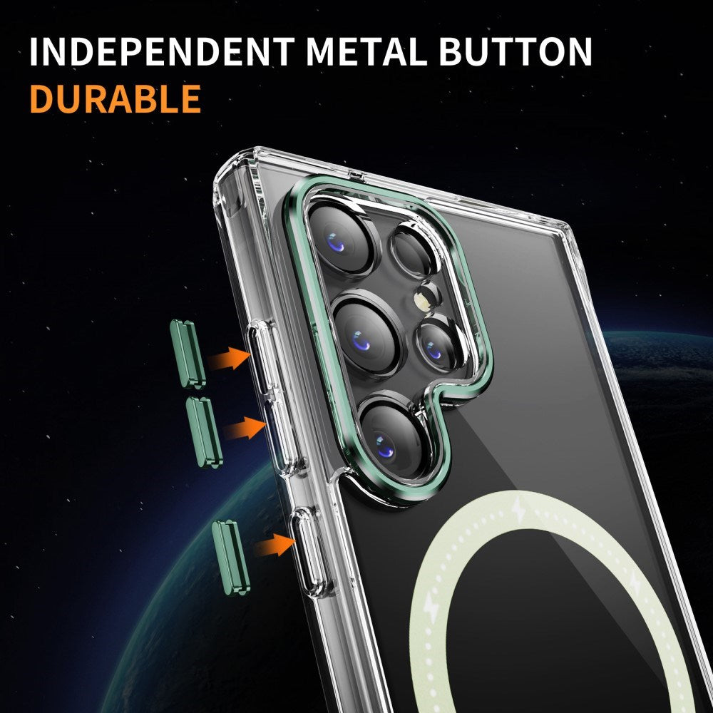 EIDERWOOD Samsung Galaxy S23 Ultra Hybrid Plast Deksel - MagSafe Kompatibel - Gjennomsiktig / Grønn