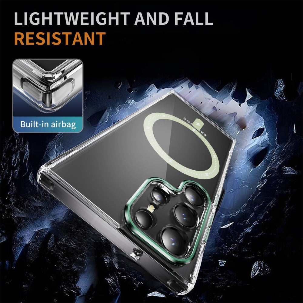 EIDERWOOD Samsung Galaxy S23 Ultra Hybrid Plast Deksel - MagSafe Kompatibel - Gjennomsiktig / Grønn