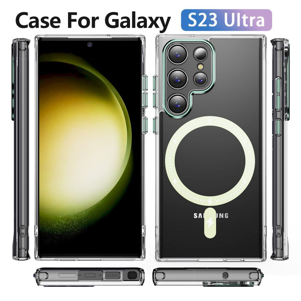 EIDERWOOD Samsung Galaxy S23 Ultra Hybrid Plast Deksel - MagSafe Kompatibel - Gjennomsiktig / Grønn