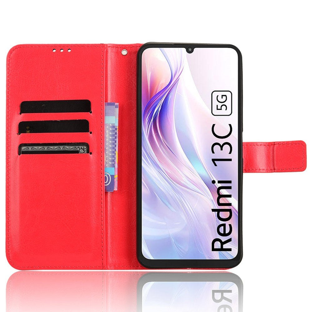 EIDERWOOD Xiaomi Redmi 13C (5G) Kunstskinn Flip Deksel m. Strop - Rød