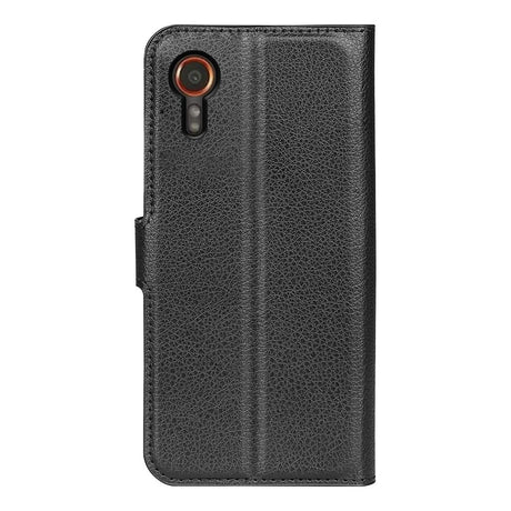 EIDERWOOD Samsung Galaxy Xcover 7 PU Litchi Skin Flip Deksel med Lommebok - Svart