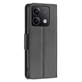 EIDERWOOD Xiaomi Redmi Note 13 (5G) PU Litchi Skin Flip Deksel med Lommebok og Stropp - Svart