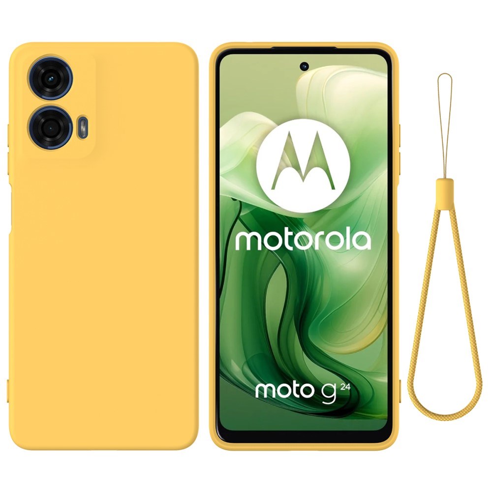 Motorola Moto G04 / G24 / G24 Power Liquid Silikon Deksel med Stropp - Gul