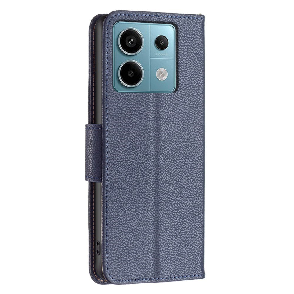 EIDERWOOD Xiaomi Redmi Note 13 Pro (4G) PU Litchi Skin Flip Deksel med Lommebok og Stropp - Blå