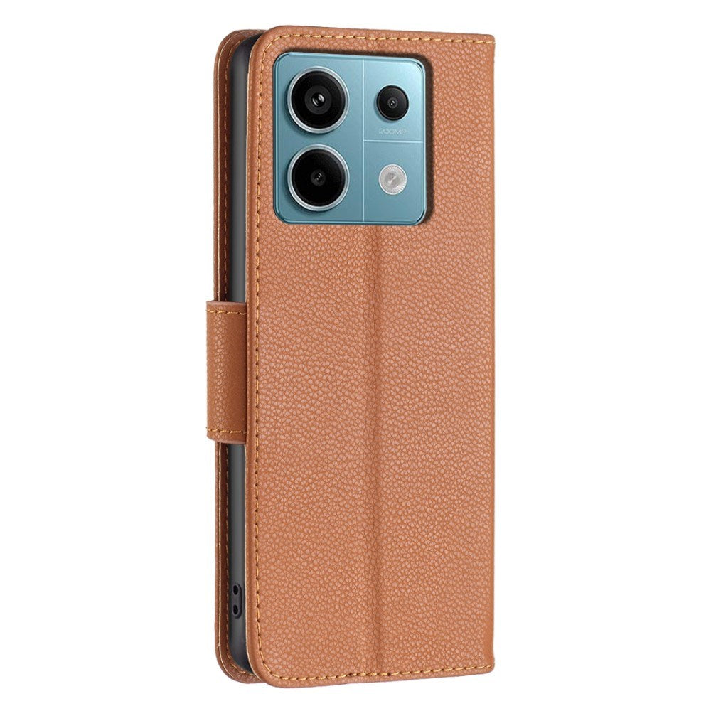 EIDERWOOD Xiaomi Redmi Note 13 Pro (4G) PU Litchi Skin Flip Deksel med Lommebok og Stropp - Brun