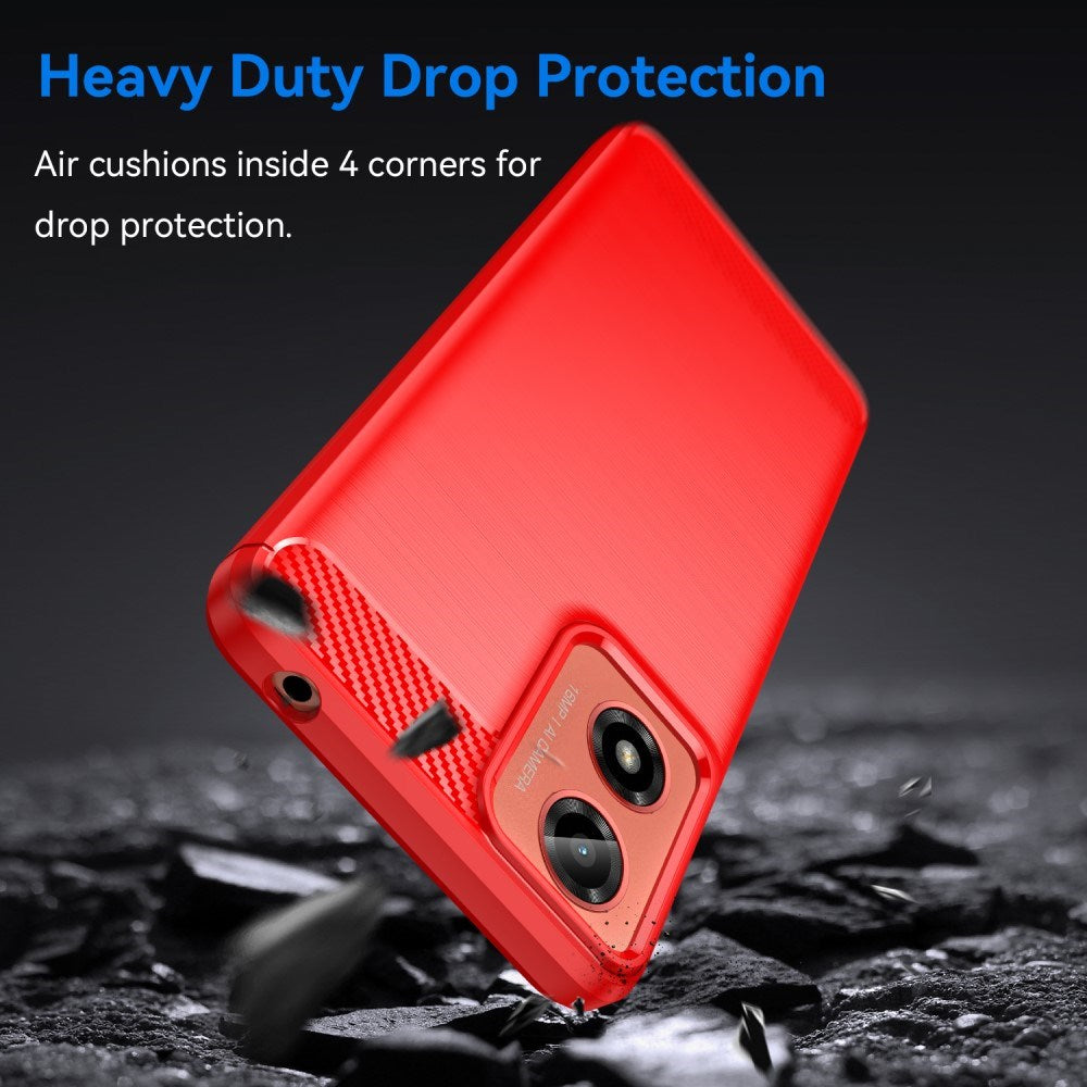 EIDERWOOD Motorola Moto E14 (4G) / G04 (4G) / G04s (4G) / G24 (4G) Brushed Carbon Fiber Fleksibelt Plast Deksel - Rød