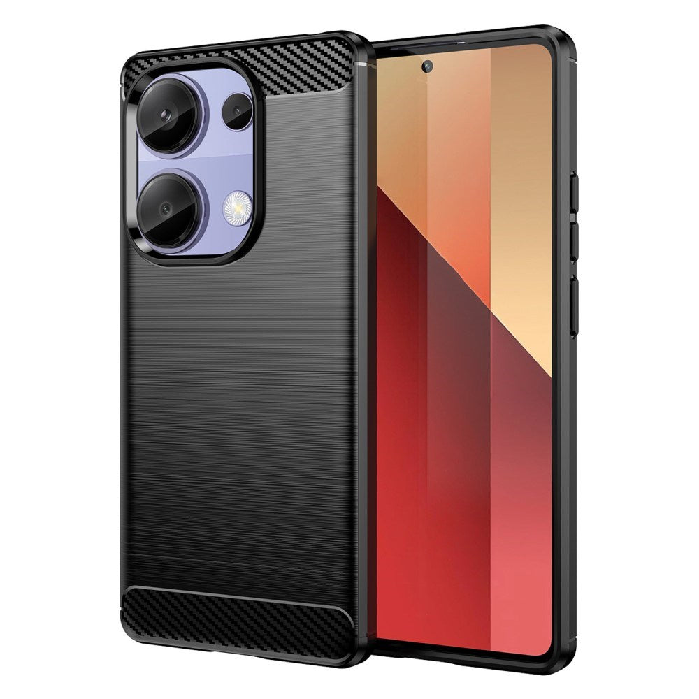 Xiaomi Redmi Note 13 Pro (4G) / Poco M6 Pro Brushed Carbon Fiber Fleksibelt Plast Deksel - Svart