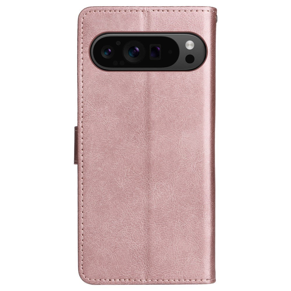 EIDERWOOD Google Pixel 9 Pro XL Flip Deksel i Skinn med Lommebok og Stropp - Rose Gold