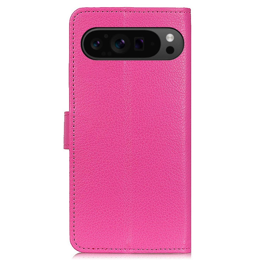 EIDERWOOD Google Pixel 10 / 10 Pro / 9 / 9 Pro Litchi Kunstskinn Deksel m. Veske - Rosa