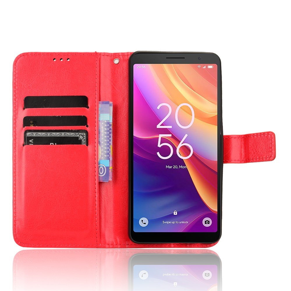 EIDERWOOD TCL 501 Kunst Skinn Flip Deksel med Stativ & Lommebok - Rød