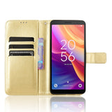 EIDERWOOD TCL 501 Kunst Skinn Flip Deksel med Stativ & Lommebok - Gull