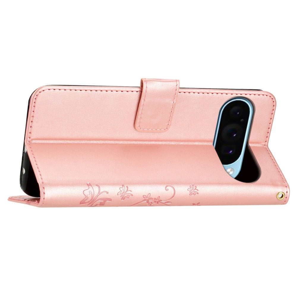 EIDERWOOD Google Pixel 9 / 9 Pro Sommerfugle Skinndeksel med Lommebok - Rose Gold