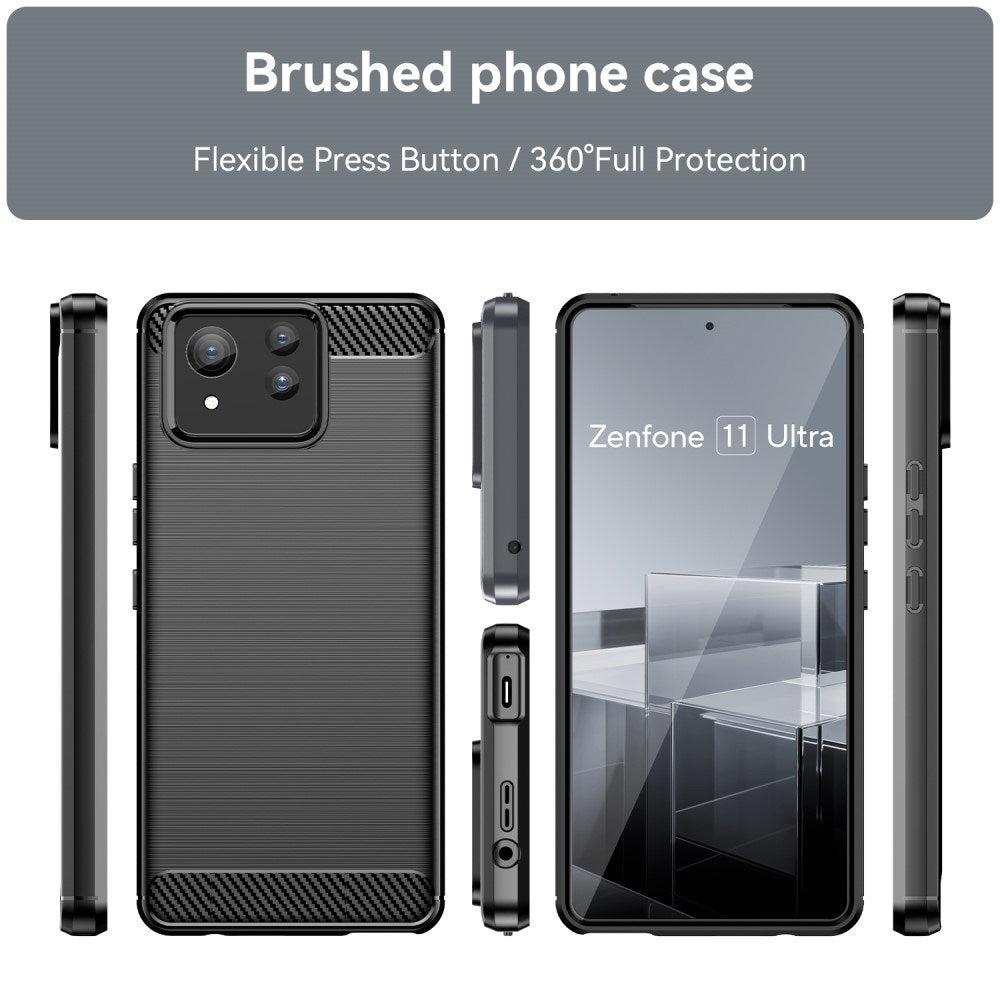 EIDERWOOD Asus Zenfone 11 Ultra Brushed Carbon Fiber Fleksibelt Plast Deksel - Svart