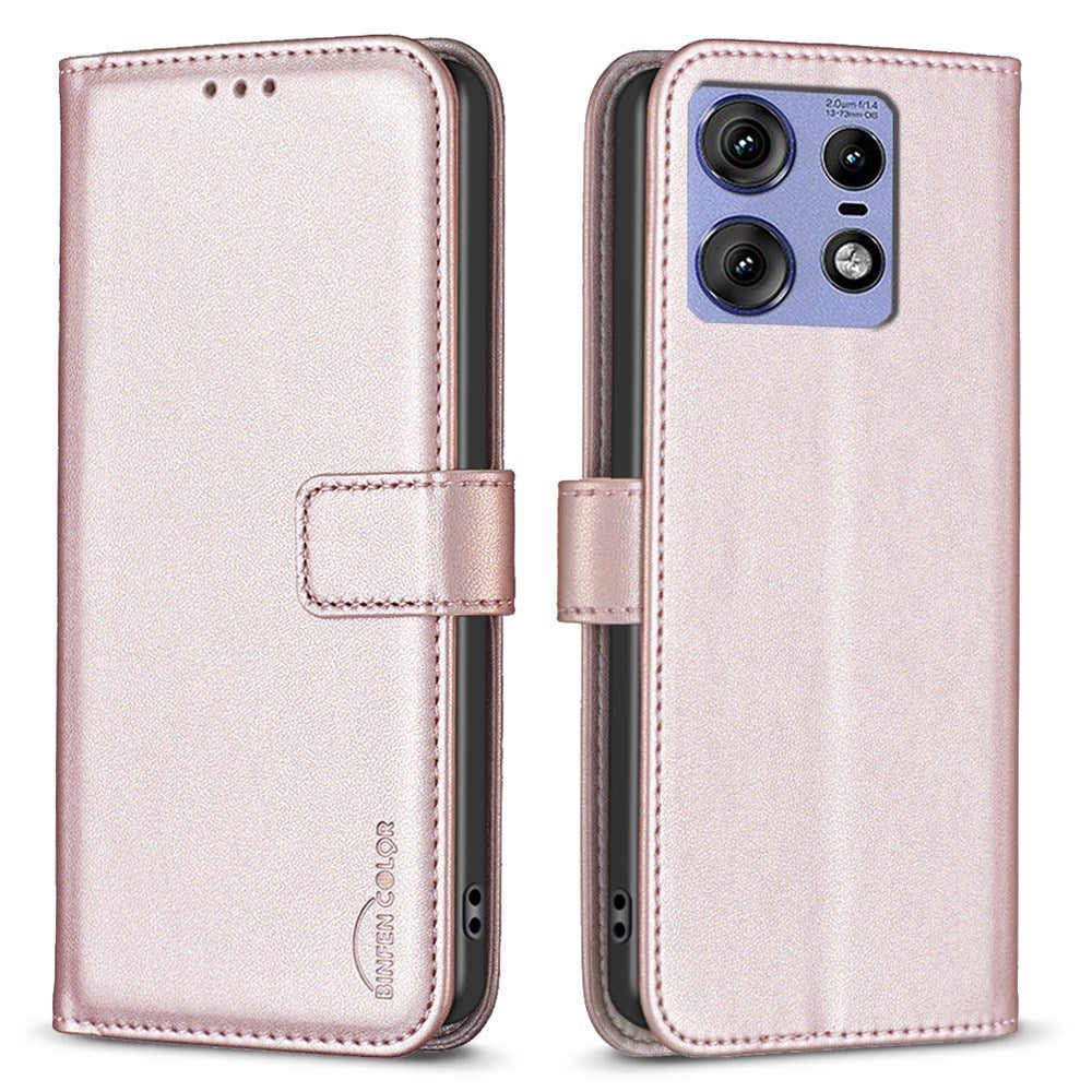 EIDERWOOD Motorola Edge 50 Pro Kunst Skinn Flip Deksel m. Stativ & Lommebok - Rose Gold