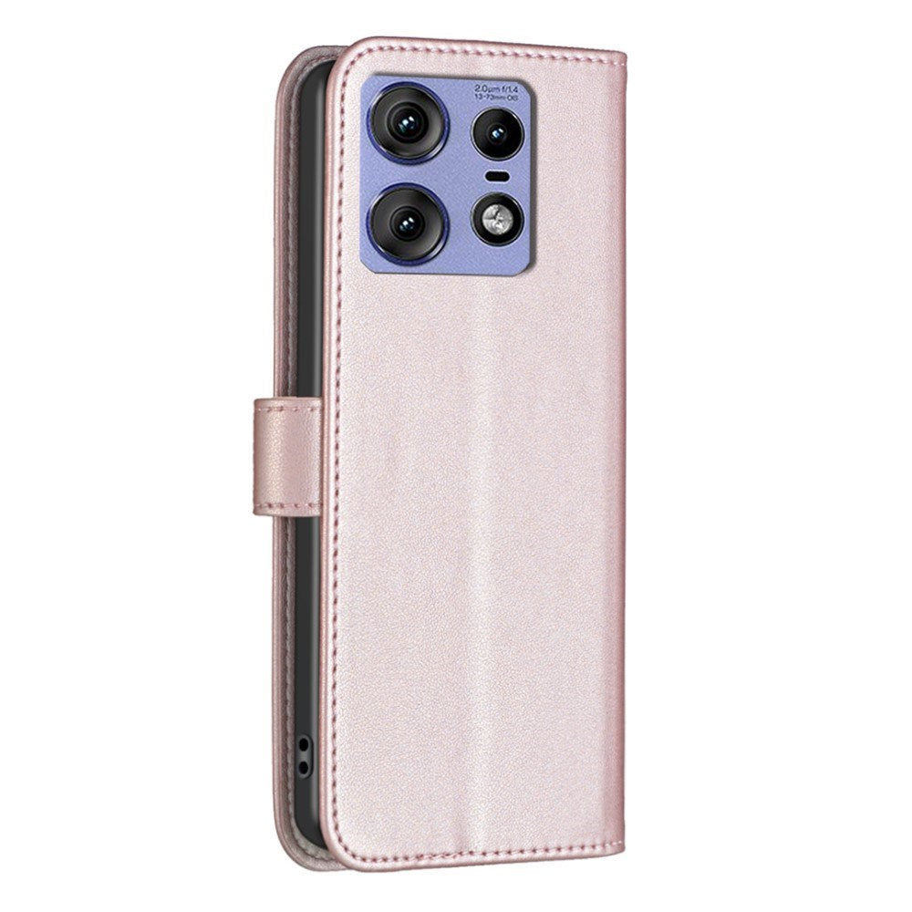 EIDERWOOD Motorola Edge 50 Pro Kunst Skinn Flip Deksel m. Stativ & Lommebok - Rose Gold