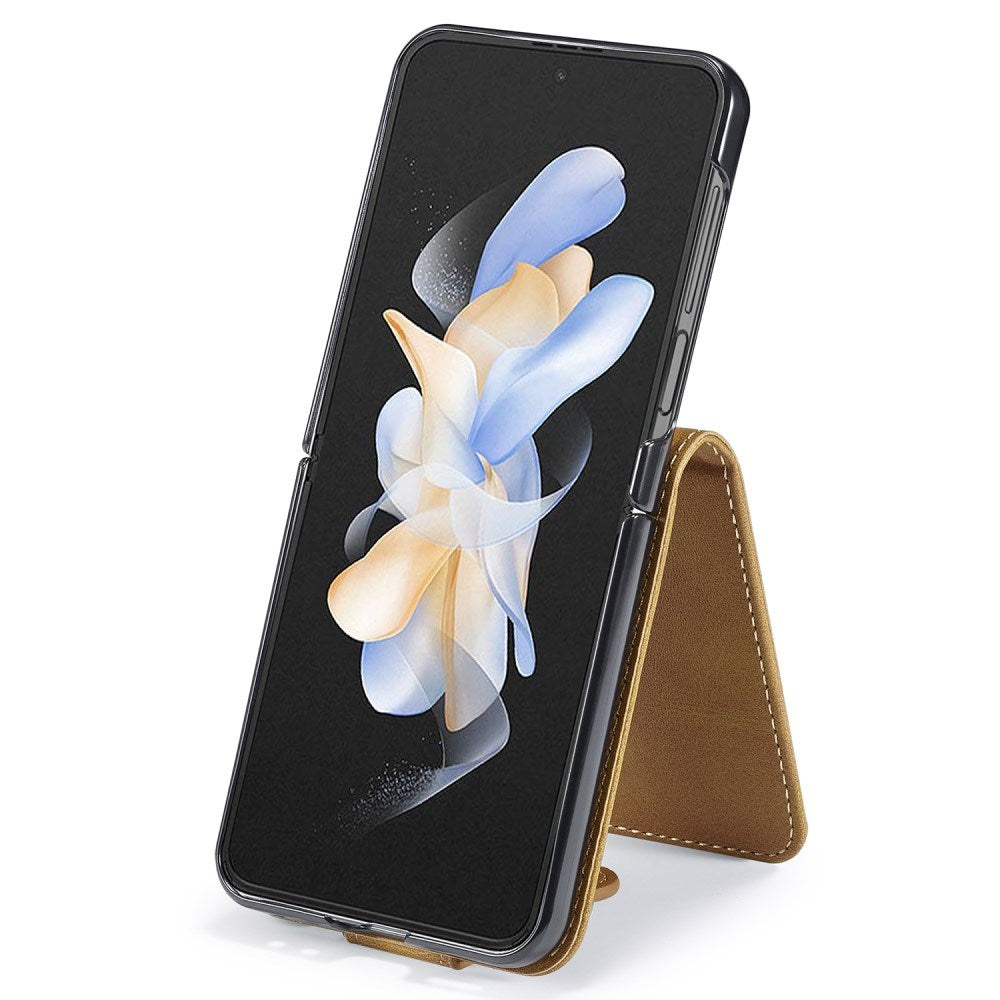 EIDERWOOD Samsung Galaxy Z Flip7 FE / Flip6 Kunstskinn Flip Deksel m. Kortholder & Ståfunksjon - Lys Brun