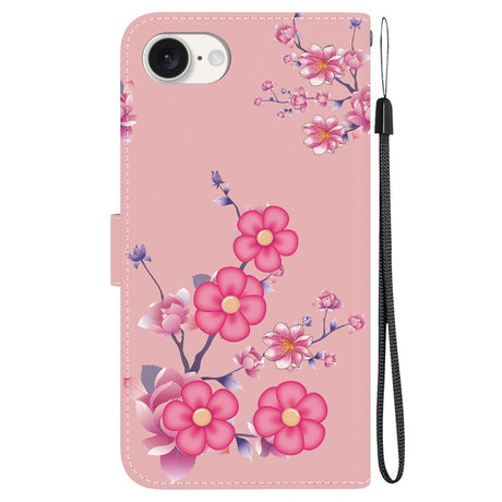 EIDERWOOD iPhone 16e Kunstskinn Deksel med Lommebok og Stropp - Rosa med Blomster