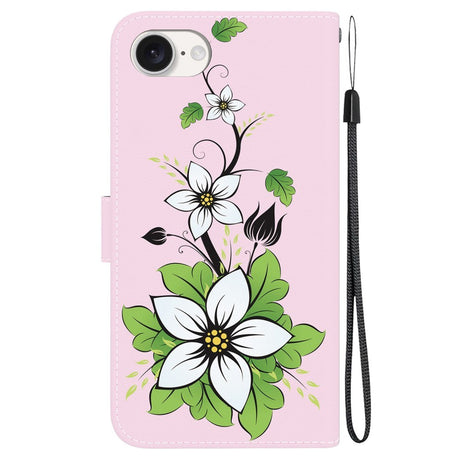 EIDERWOOD iPhone 16e Kunstskinn Deksel med Lommebok og Stropp - Hvit Lilje