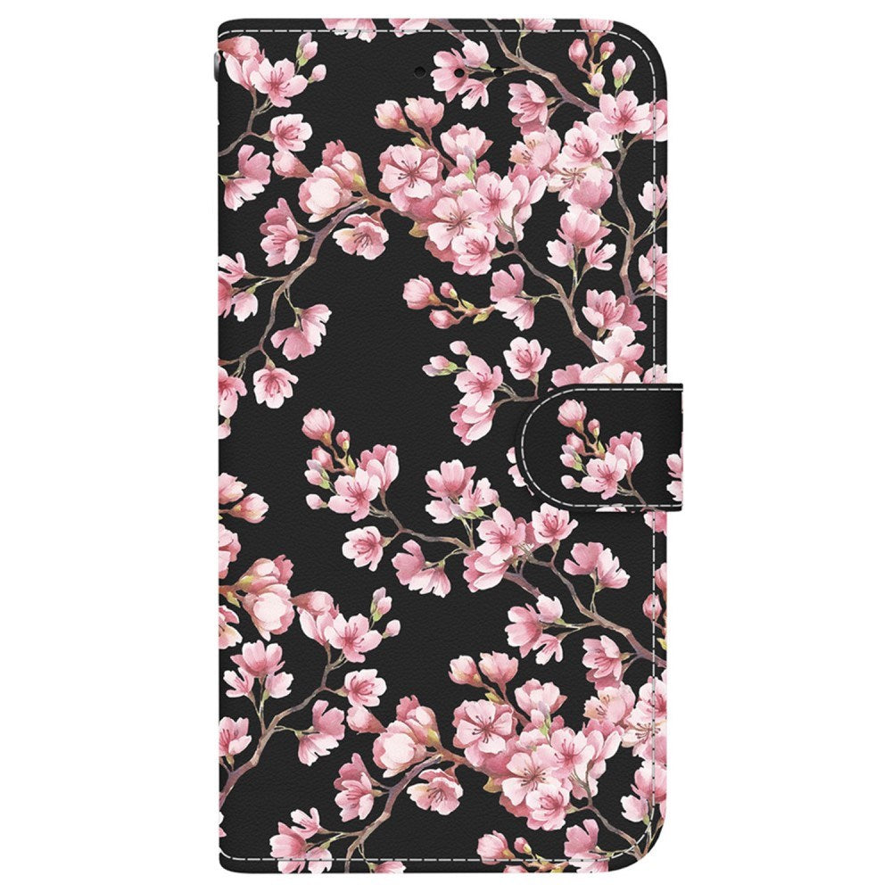EIDERWOOD iPhone 16e Kunstskinn Deksel med Lommebok og Stropp - Svart med Blomster