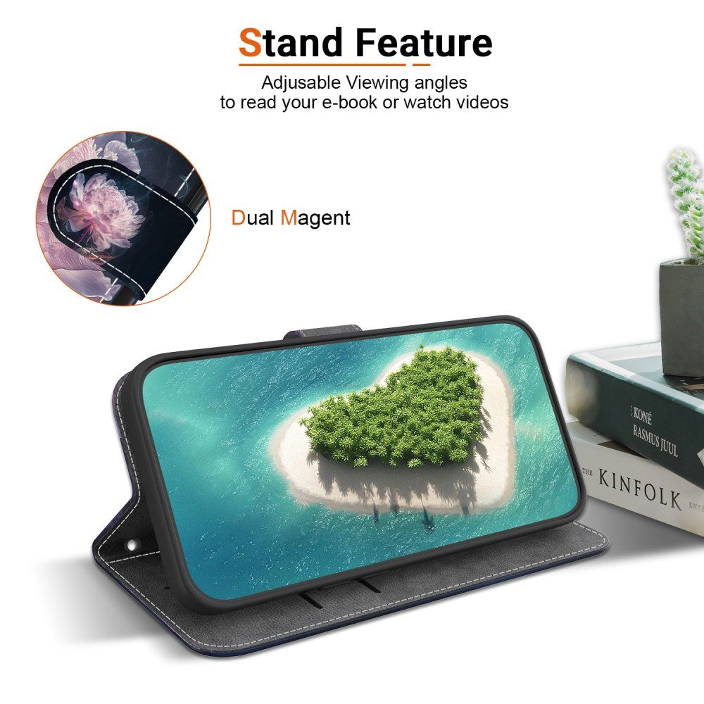 EIDERWOOD iPhone 16e Kunstskinn Deksel med Lommebok og Stropp - Lilla Peon