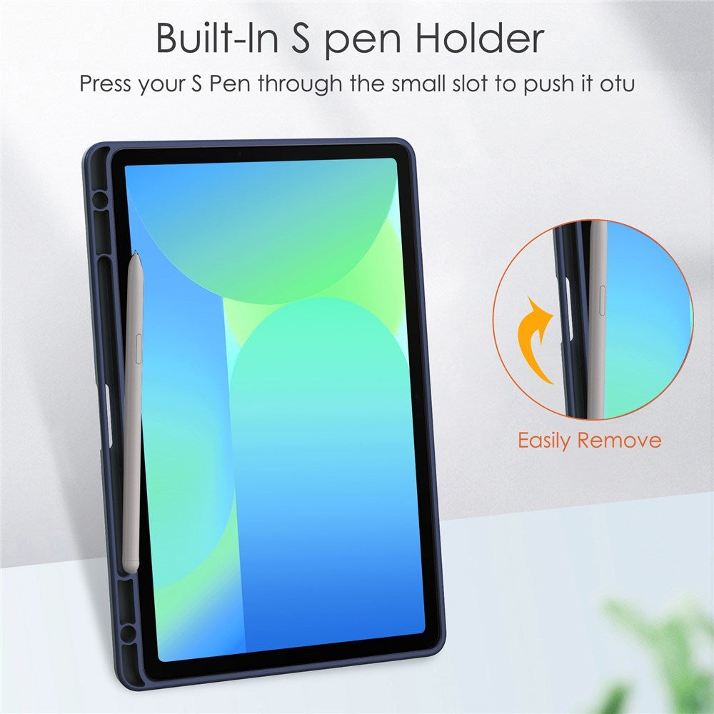 EIDERWOOD Samsung Galaxy Tab S10 Lite / S10 FE / S9 FE Flip Deksel - Stativfunksjon & Styluspennholder - Gjennomsiktig / Mørk Blå