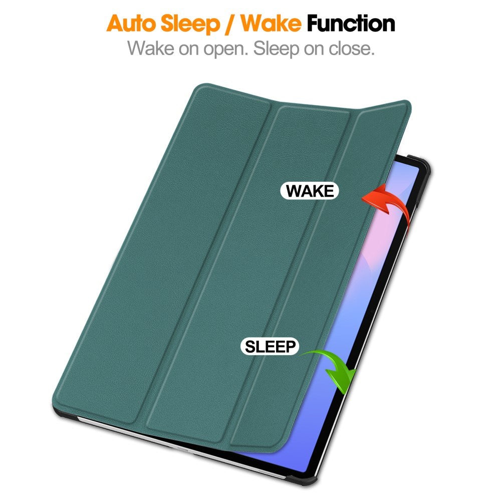 EIDERWOOD Samsung Galaxy Tab S10 FE+ (Plus) Kunstskinn Flip Deksel m. Stativfunksjon & Pencil Holder - Grønn