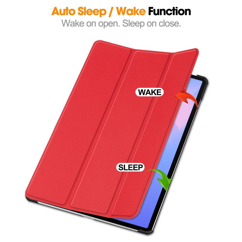EIDERWOOD Samsung Galaxy Tab S10 FE+ (Plus) Kunstskinn Flip Deksel m. Stativfunksjon & Pencil Holder - Rød
