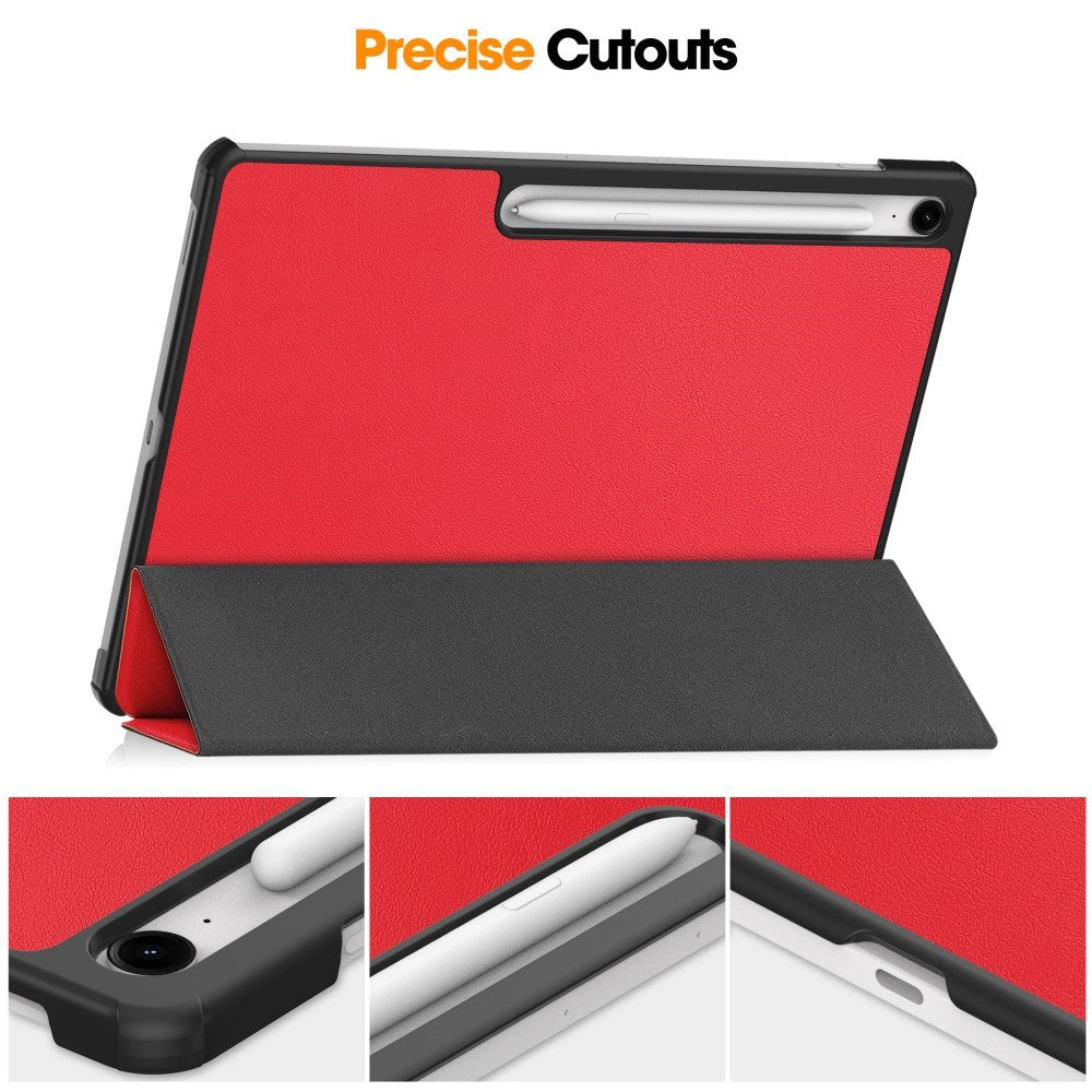 EIDERWOOD Samsung Galaxy Tab S10 FE+ (Plus) Kunstskinn Flip Deksel m. Stativfunksjon & Pencil Holder - Rød