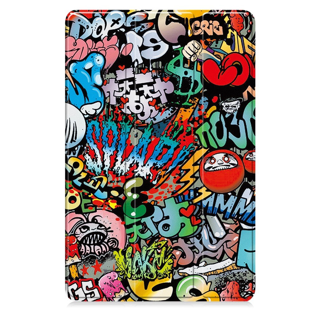 EIDERWOOD Samsung Galaxy Tab S10 FE+ (Plus) Tri-Fold Kunstskinn Flip Deksel m. Mønster - Graffiti