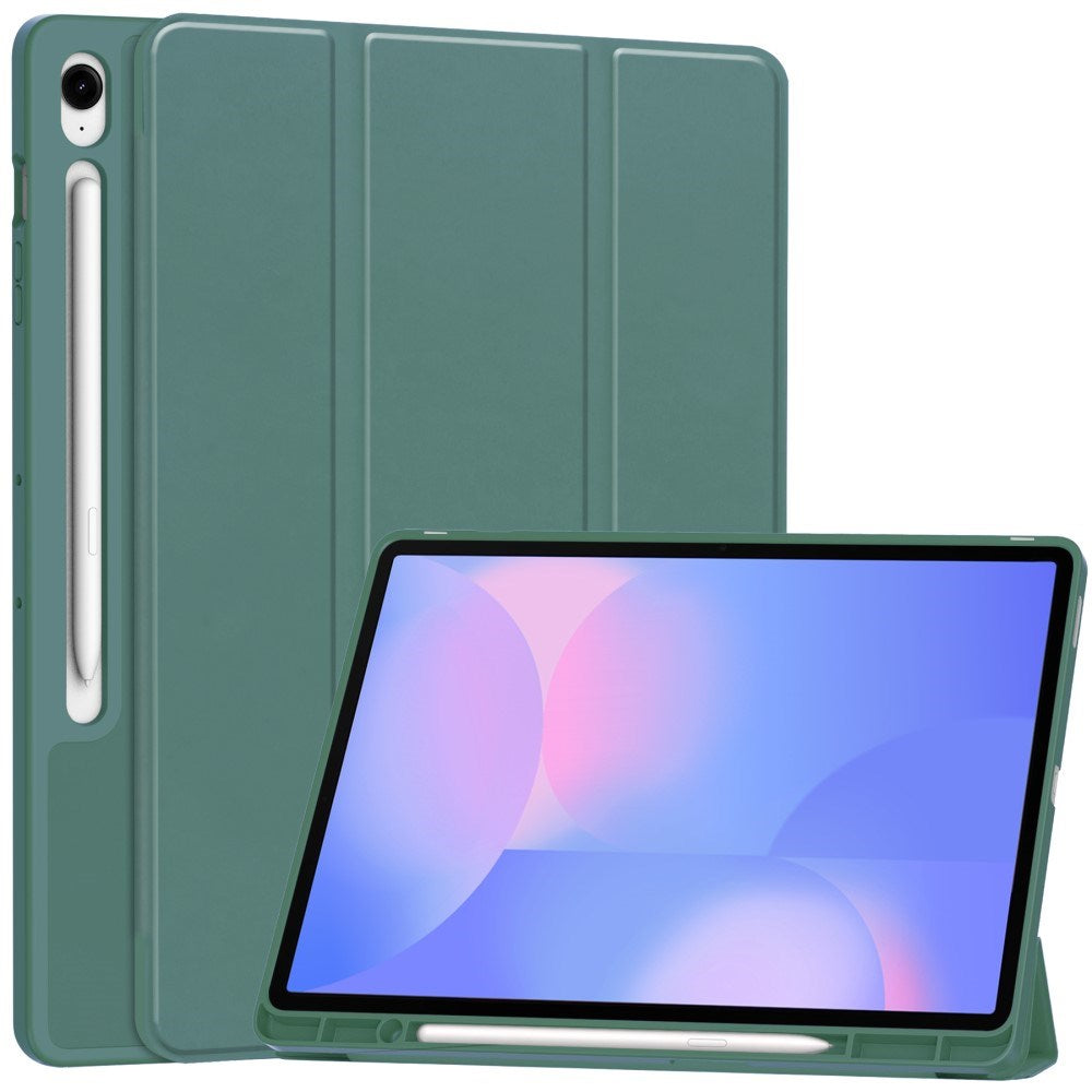 EIDERWOOD Samsung Galaxy Tab S10 FE+ (Plus) Tri-Fold Kunstskinn Flip Deksel med Stylus Pen Holder - Mørkegrønn